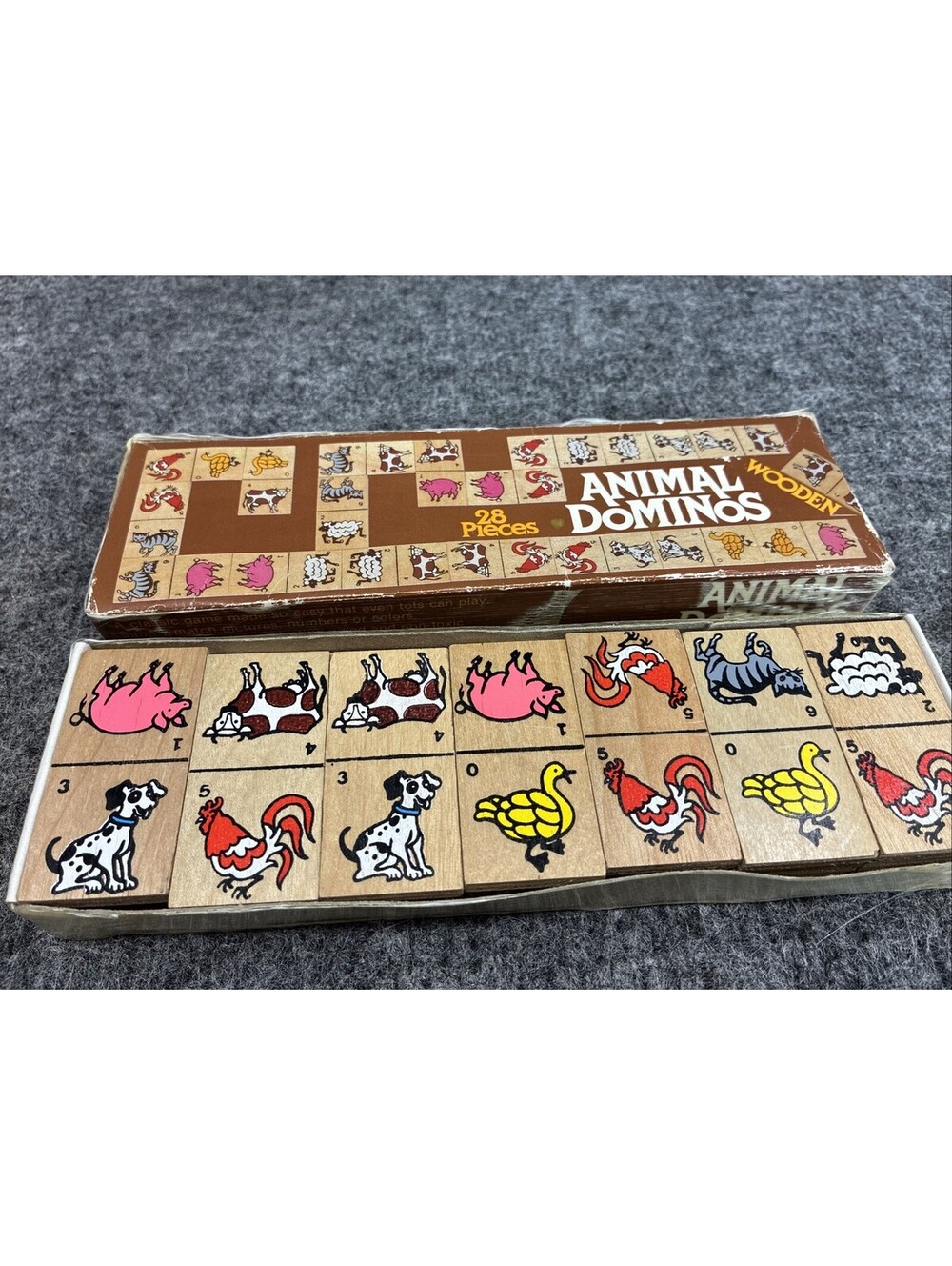 Vintage Animal Dominoes Wooden 28 Piece Family game 1985
